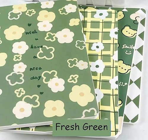 Miniatura 4 de Paquete de 4 cuadernos en espiral tamaño A5 kawaii con diseño de flores y osos, 8.3 x 5.9 pulgadas de grosor, tapa dura, de plástico, con forro de