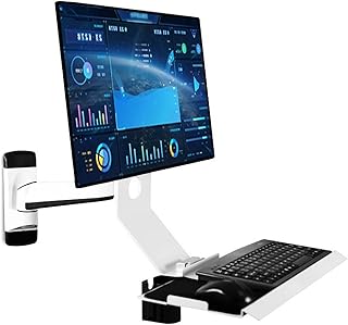 Monitor Arm Wall Mount Workstation - Full Motion Standing VESA Mount Arm, Adjustable Mechanical Monitor Stand with Keyboard Tray Arm, Ergonomic Wall Mounted Desk Adjustable Monitor Stand