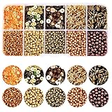 TIHNY 120g Perlen- und Pailletten-Set in Gold - 10 Stile, gemischte Größen (2-7mm) Kunststoff- & Glasperlen für Schmuck, Armbänder und Weihnachtsbasteln