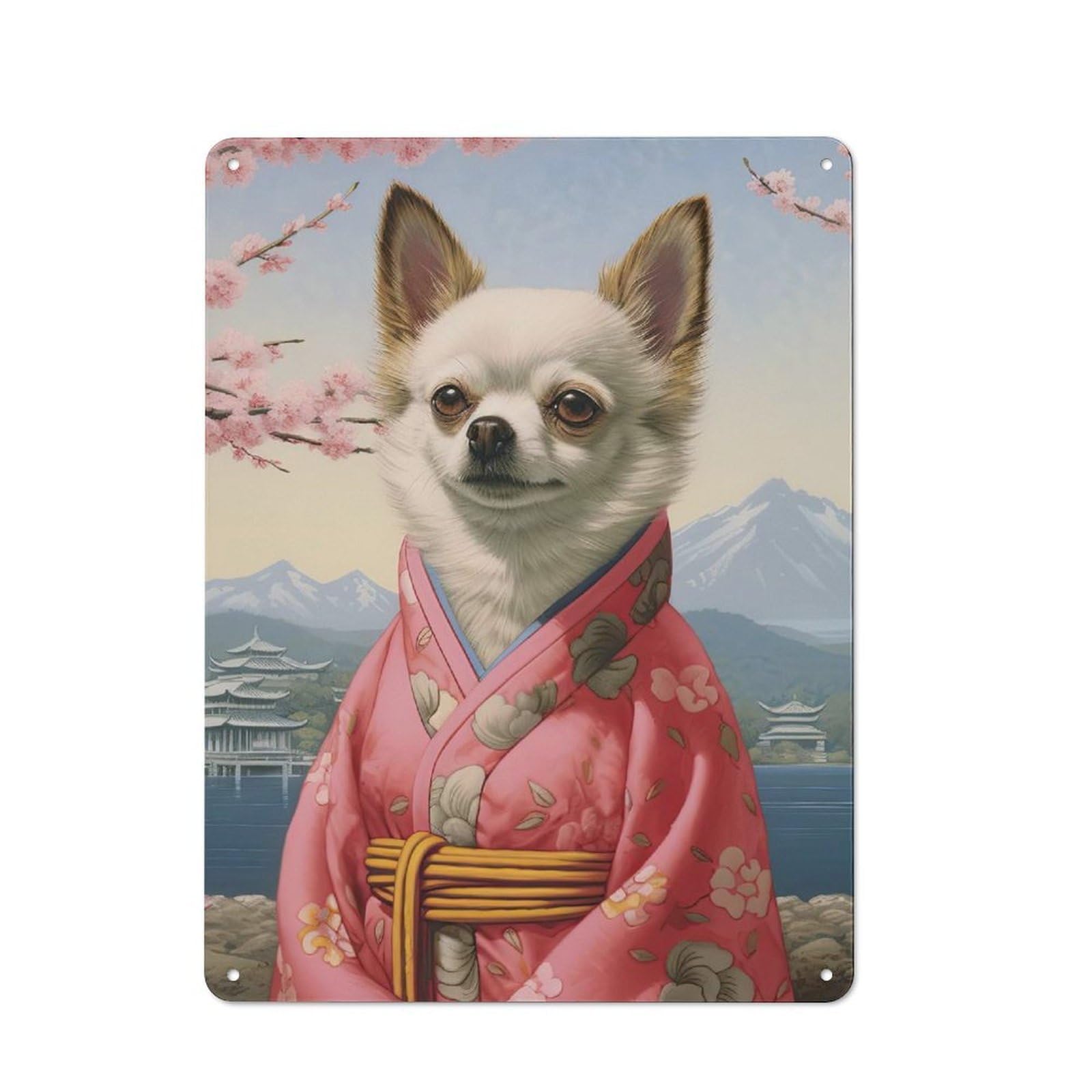 Junmoney Style Retro Chihuahua Geisha Vintage Tin Sign 40X30cm, Cafe Wall Decor For Kitchen, Cafe, Pantry Or Dining Room