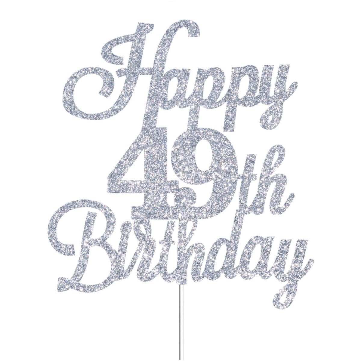 Happy 49th Birthday Cake Toppers Silver Glitter, Cheers to 49 Years Old Bday Decoration 49th Anniversary Cake Topper, Forty-nine Theme Cake