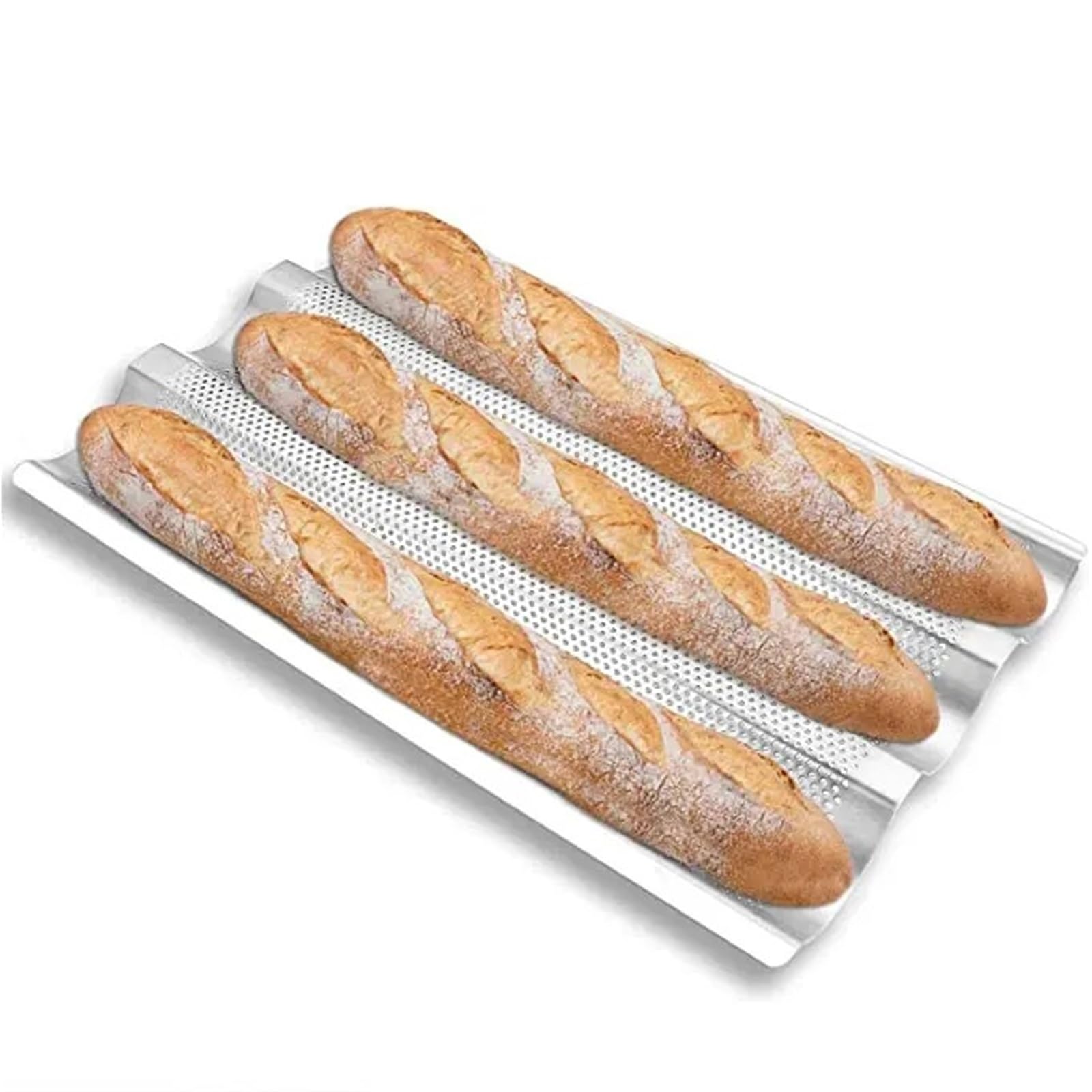Molde antiadherente for baguette, molde for pan francés, bandeja for hornear, herramienta for repostería, for, ondulado, palo largo(2pcs nonstick 3 loaf)
