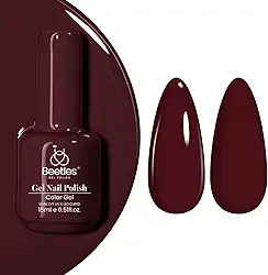 Beetles Borgonha Esmalte em gel vermelho – Esmalte de gel marrom Blanchett, 15 ml, cor vermelha ameixa escura, lâmpada UV de imersão para manicure, faça você mesmo em casa, presentes para mulheres