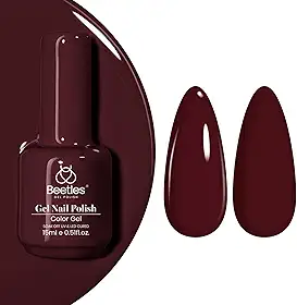 Beetles Borgonha Esmalte em gel vermelho – Esmalte de gel marrom Blanchett, 15 ml, cor vermelha ameixa escura, lâmpada UV de imersão para manicure, faça você mesmo em casa, presentes para mulheres