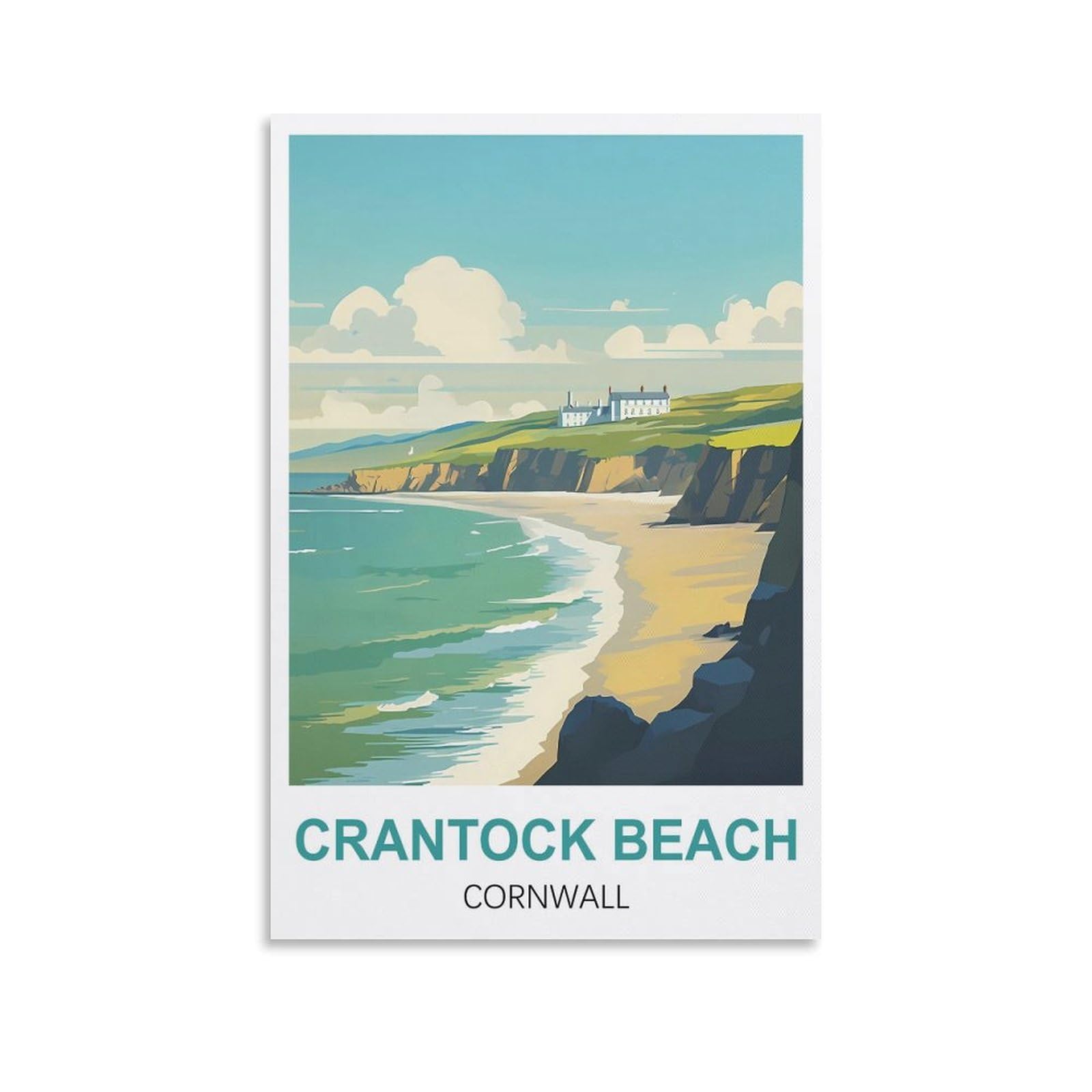 Whcheeh Unframe-Style Crantock Beach Cornwall Vintage Travel Poster 08X12inch(20X30cm) Canvas Art Print Wall Art Decor Picture
