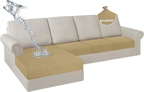 Miniatura 30 de HDCAXKJ Fundas de cojines de sofá seccional 100% impermeables, 8 piezas, funda seccional en forma de L, funda elástica para asiento de sofá chaise,