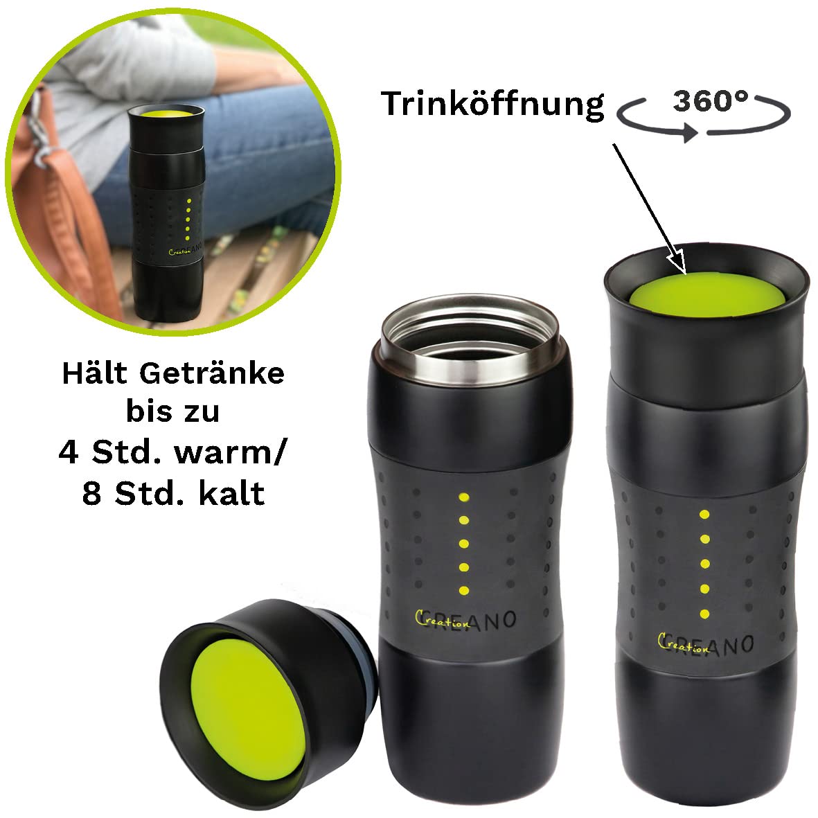 LARS NYSM Taza Térmica Café Para Llevar | Termo Café Para Llevar De 0,5 Litros Con Aislante | Travel Mug De Acero Inoxidable A Prueba De Fugas Para La Bebida Caliente Y