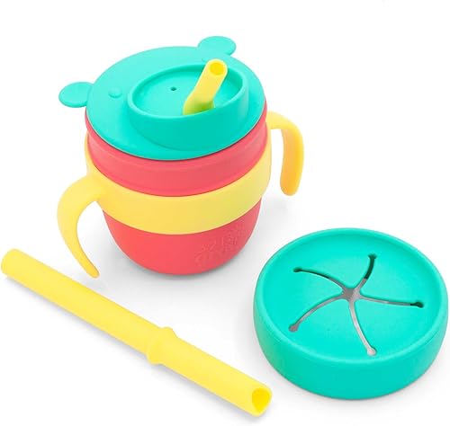 Miniatura 12 de Easy Learn - Juego de bebidas y aperitivos – Juego de tazas y aperitivos de silicona para bebés + niños pequeños, taza de entrenamiento para popote