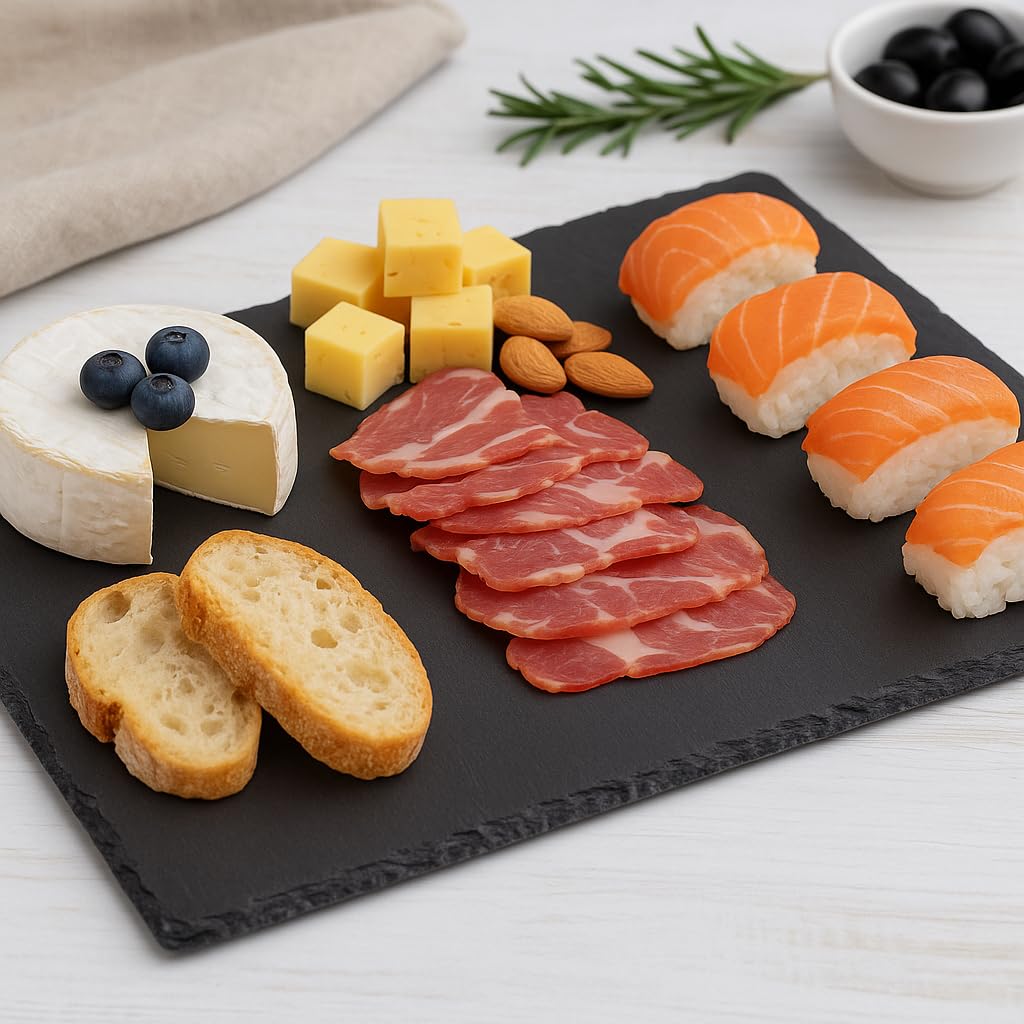 hausleben Lot de 4 plateaux en ardoise rectangulaires, 35 x 25 cm, plateau de service en ardoise naturelle, antidérapants, adaptés à un usage alimentaire, modernes, idéaux pour le fromage, les sushis