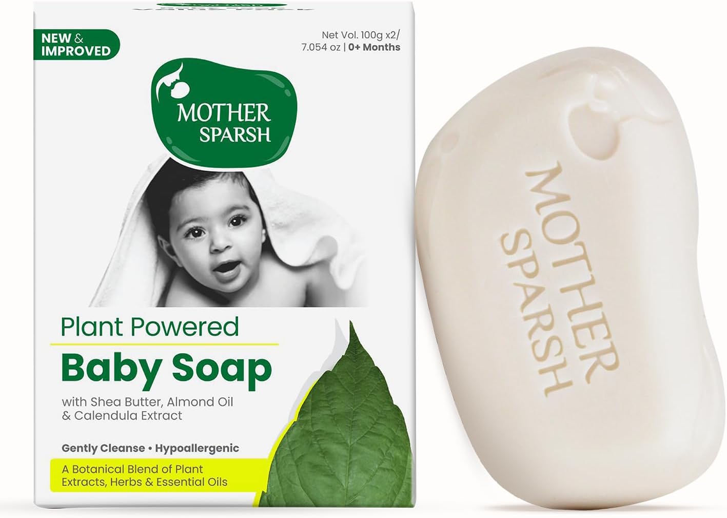 Mother Sparsh Plant Powered Natural Baby Soap - Pack of 2X100g | Hypoallergenic & Tear-Free Soap for Babies, Newborns