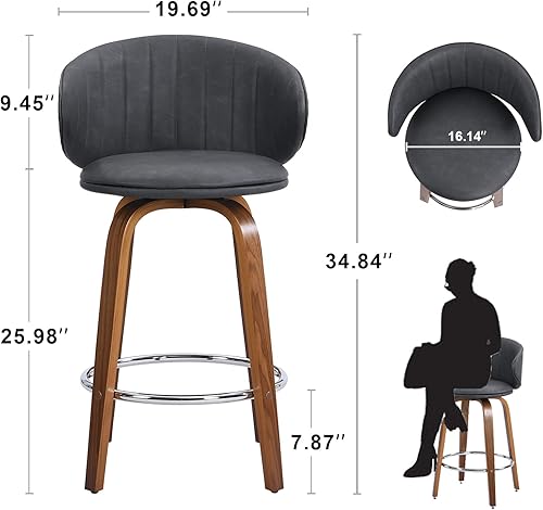Miniatura 9 de FERFALDER Juego de 2 taburetes de bar giratorios de altura de mostrador de 26 pulgadas, taburetes de bar de madera de bento, taburetes de bar de