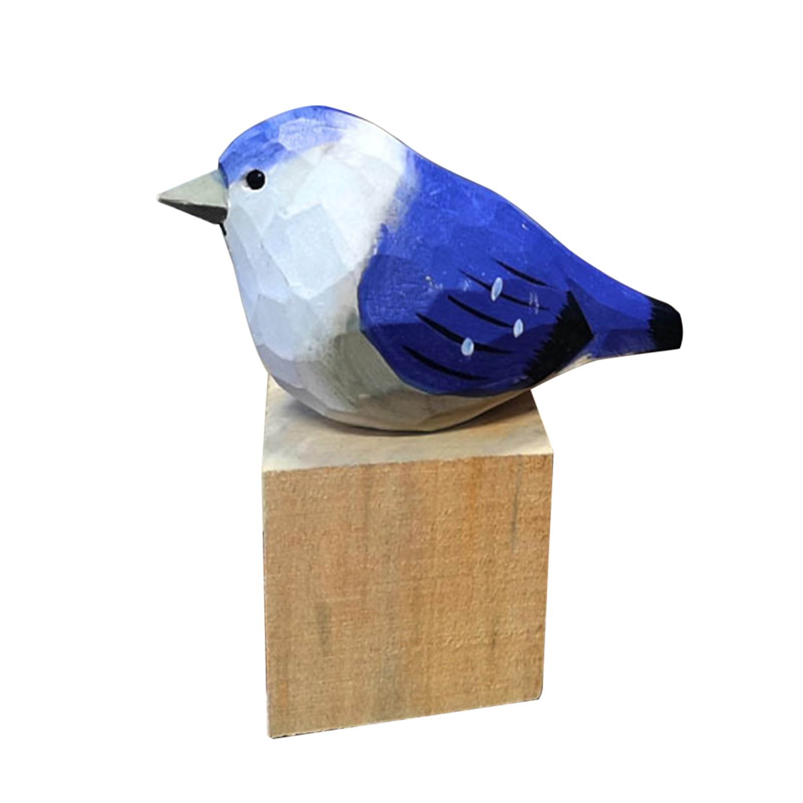 pidodou Hand-Carved Painted Wooden Zebra Finch Figurine, Rustic Small Bird Statue Ornament for Home Office Living Room Decor Blue Onesize