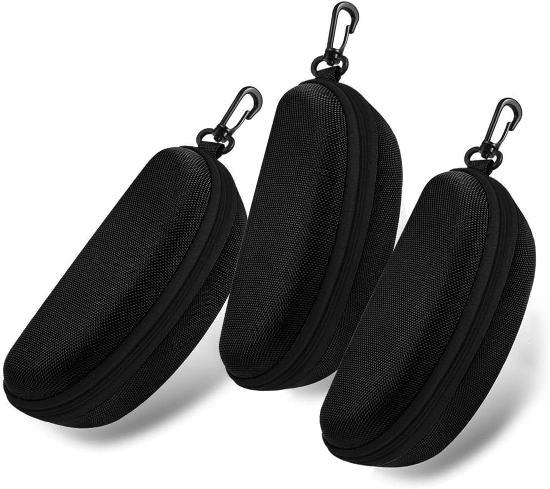 3-Pack Portable Hard Shell Sunglasses & Eyeglasses Cases with Hooks