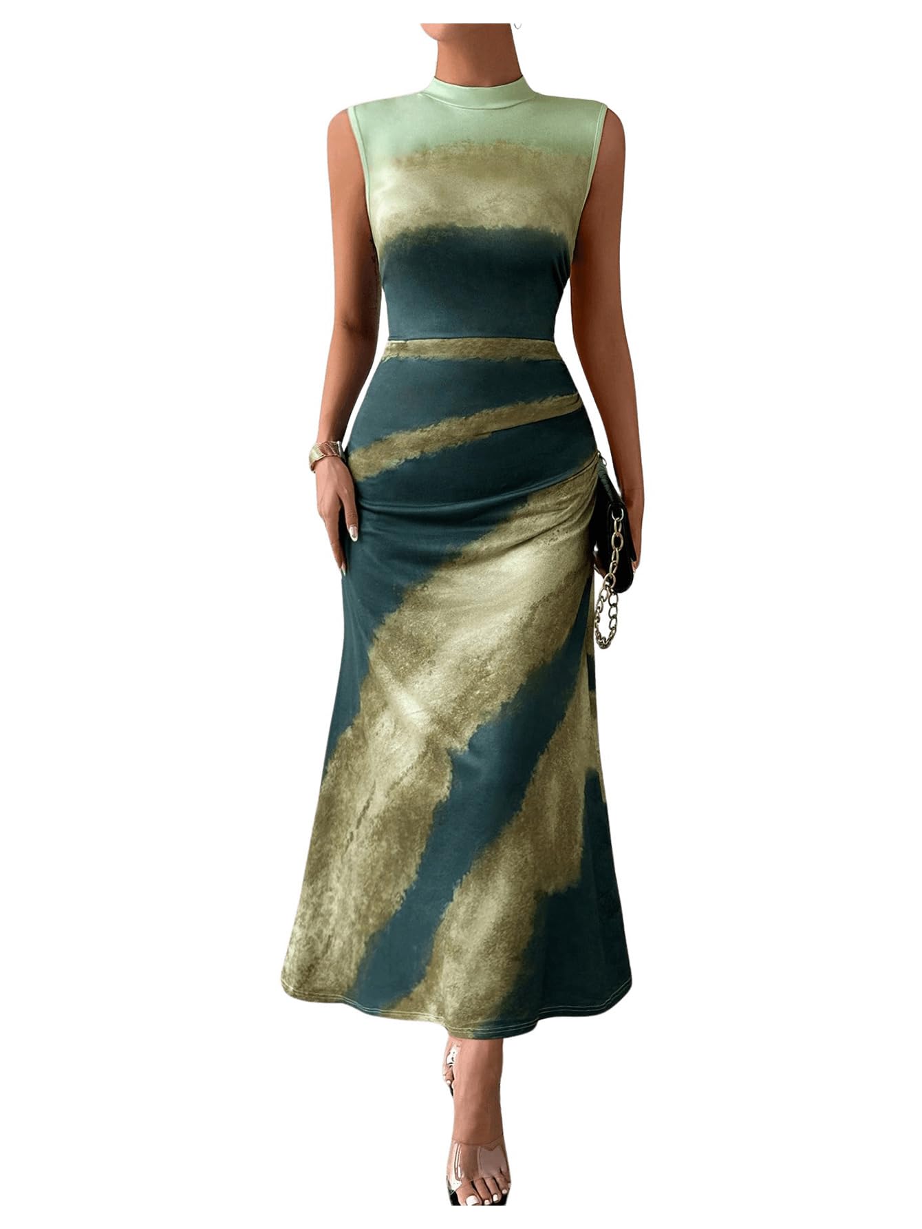 Milumia Women's Color Block Mock Neck Sleeveless Bodycon Long Tank Dress