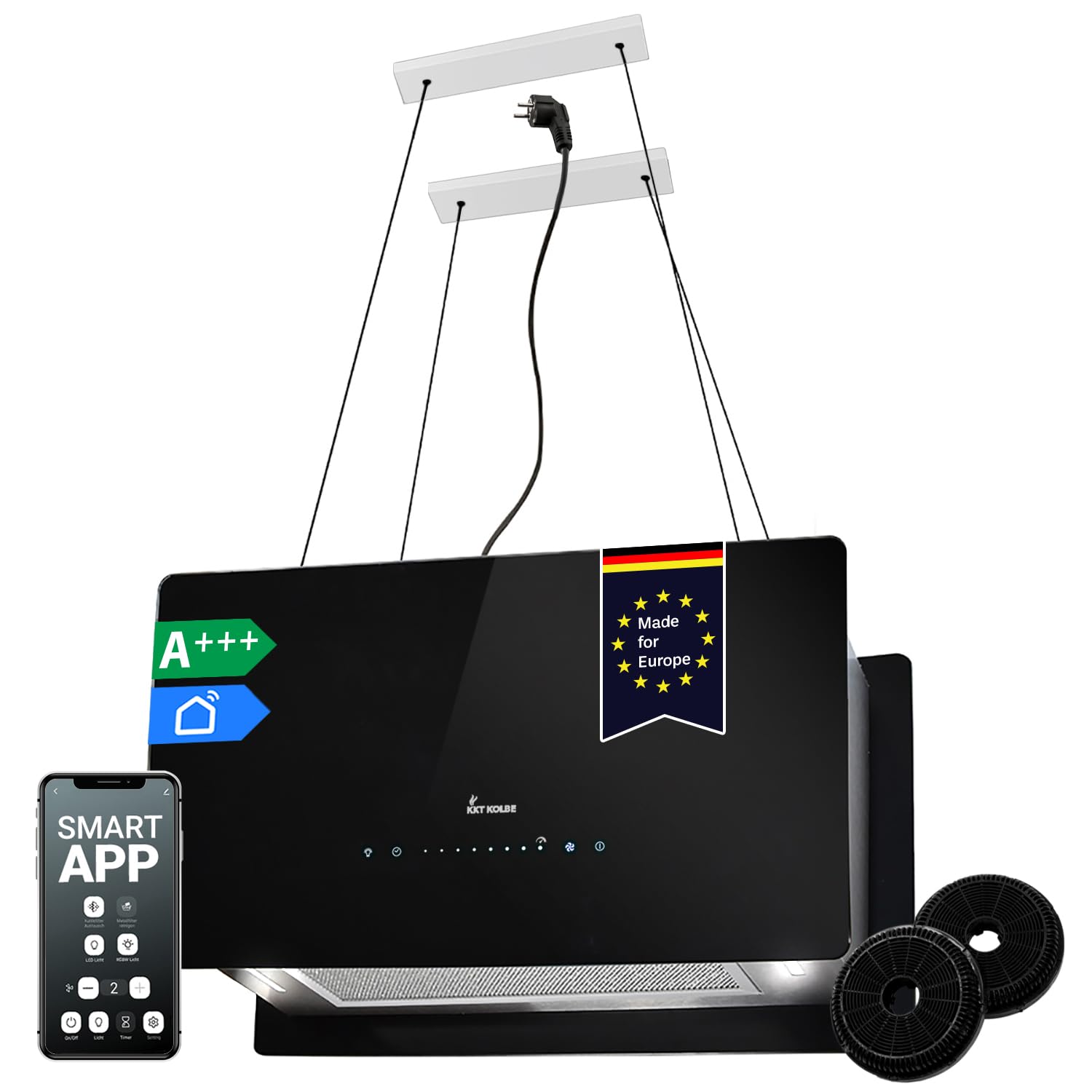 Cappa aspirante 60 cm | Cappa Isolotto | acciaio inossidabile | vetro nero | Operazione di tocco | CUBE60S