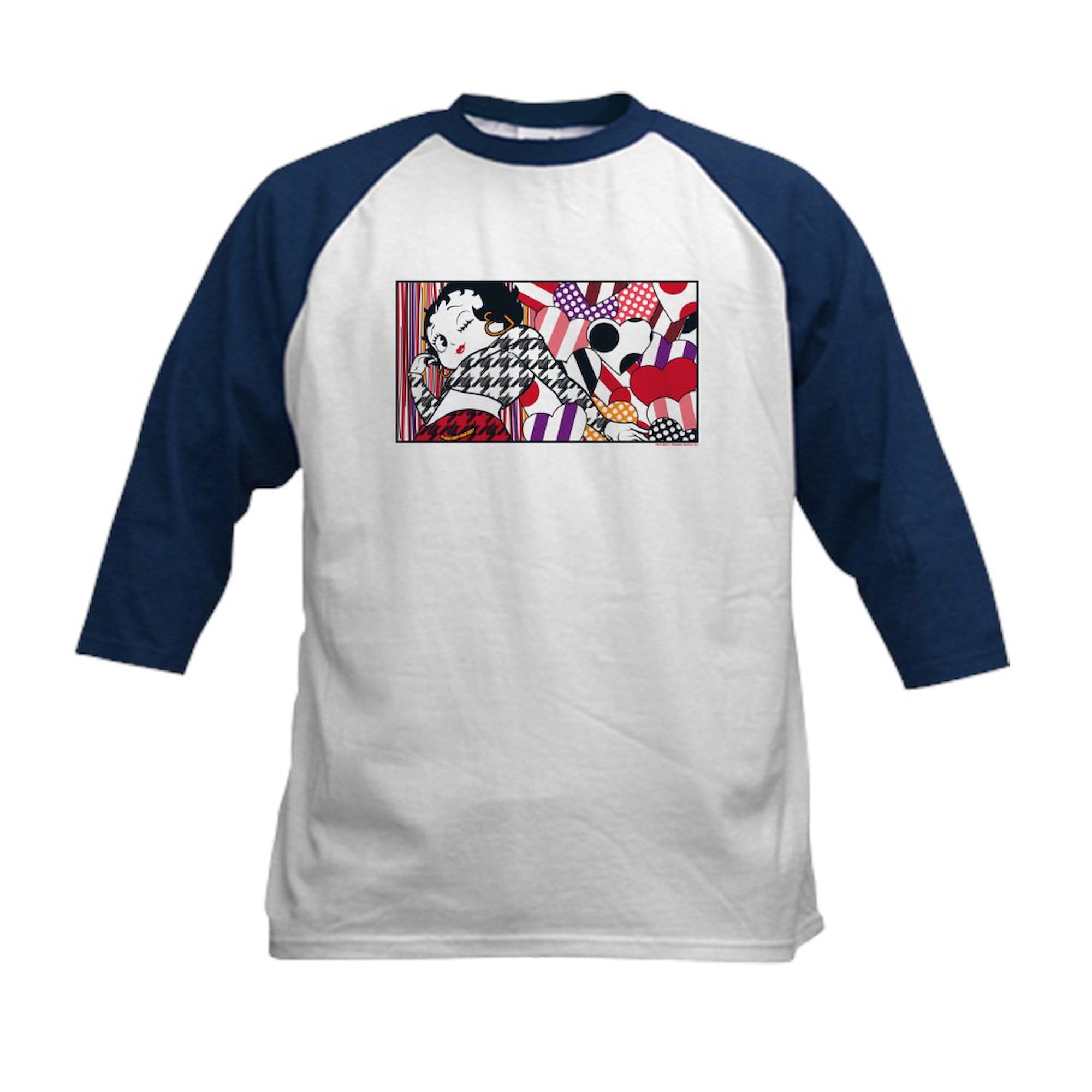 CafePress Betty Boop Stylish Kids Baseball T Shirt Kids Cotton Baseball Jersey, 3/4 Raglan Sleeve Shirt Navy/White