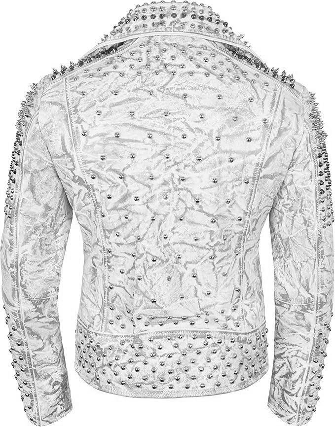 Men's Spiked Biker Jacket in Multicolor Cowhide Leather with Punk Rock Vibes2