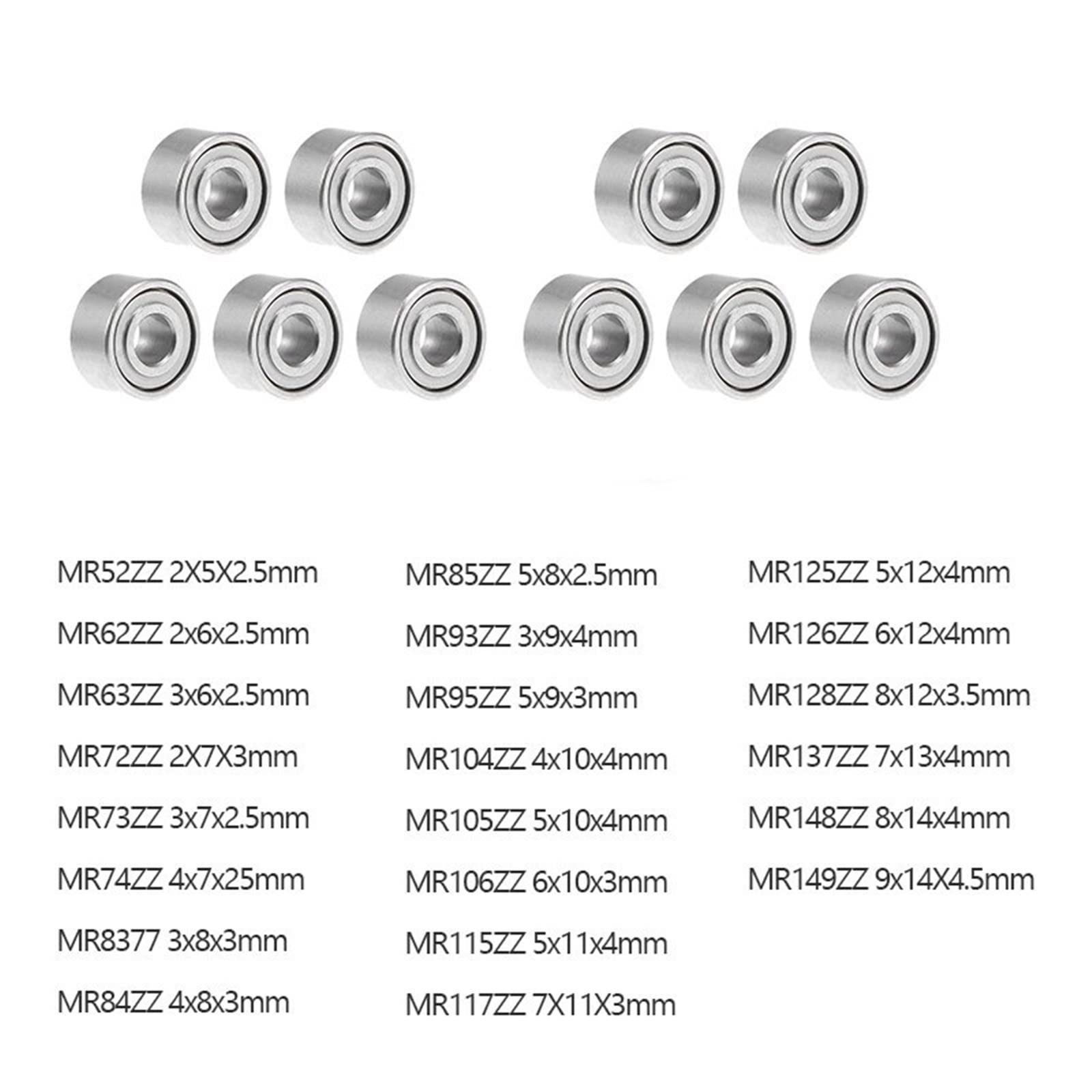 Roulements à Billes blindés en métal, série Mr MR52ZZ MR63ZZ MR85ZZ MR95ZZ MR128ZZ MR137ZZ MR74ZZ MR105ZZ, 10 pièces/lot(MR72ZZ 2x7x3mm)