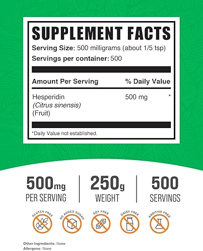 Miniatura 2 de BulkSupplements. com Hesperidin Powder - Suplemento de Hesperidina de Citrus Aurantium, suplementos de apoyo venoso - 500 mg de Hesperidina por