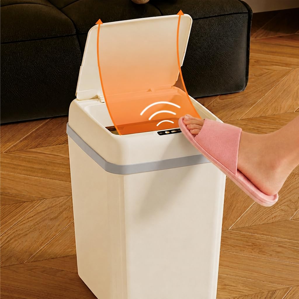 2 Pack 15L Touchless Sensor Trash Can, Quiet Odor & Pet Resistant Auto Bin, Modern Waste Basket for Kitchen Bathroom Living Room, Multi Colors (Cream, 15, Liters)