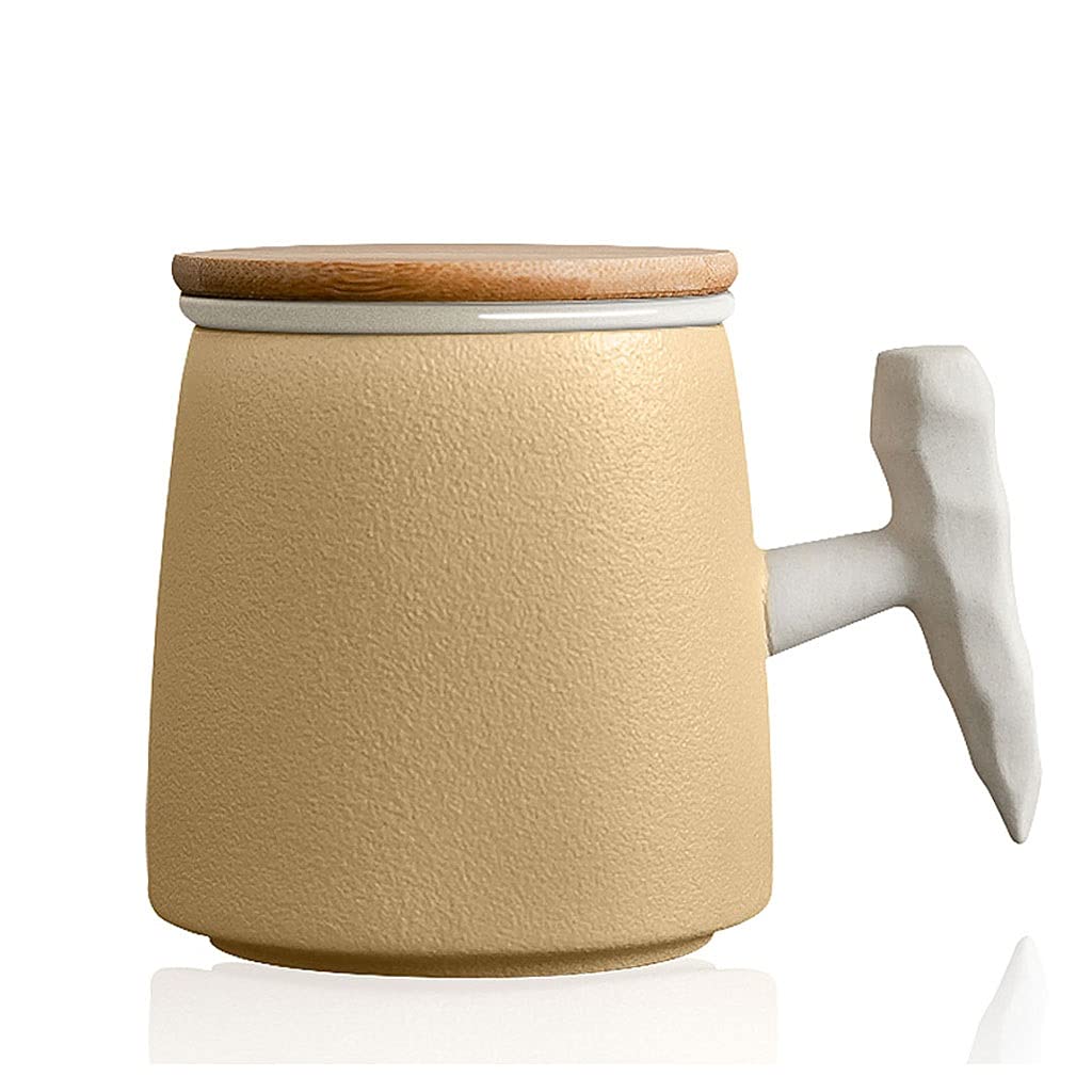 Taza de café de cerámica, Taza de Oficina, Taza para el hogar, Taza nórdica de Oficina, Mango de Madera con Tapa, Taza de Agua para Pareja, Taza de cerámica Retro (Oro)