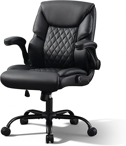 Silla de oficina ejecutiva de piel sintética con ruedas, sillas de escritorio pequeñas giratorias de 360 con brazos acolchados, silla ergonómica