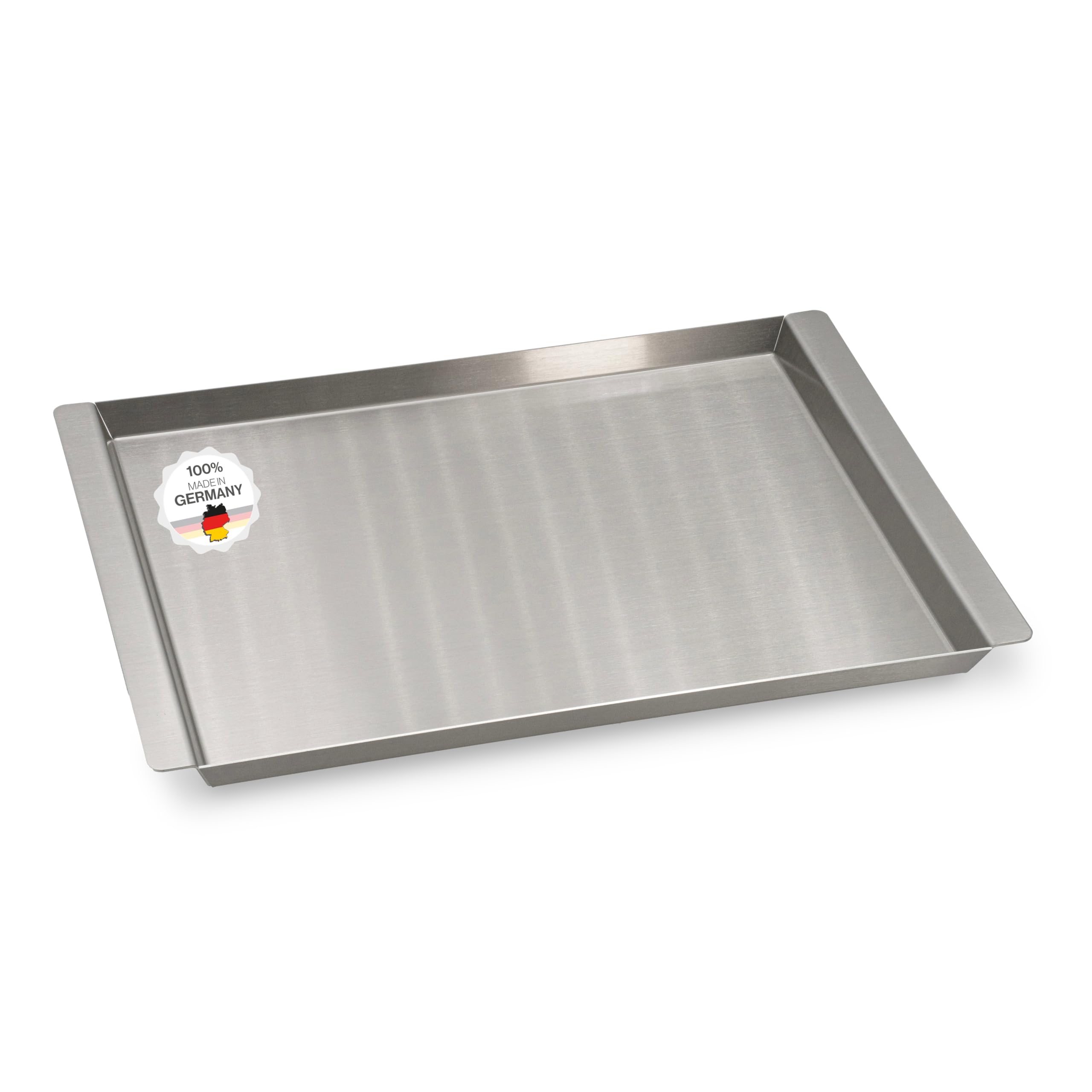 Serviertablett Edelstahl Rechteckig - Für Speisen, Snacks, Kaffee & Kuche - Tablett mit Griffen - Auch als Servierplatte, Partyplatte, Küchentablett - Anrichteplatte (50 x 37,5 cm)