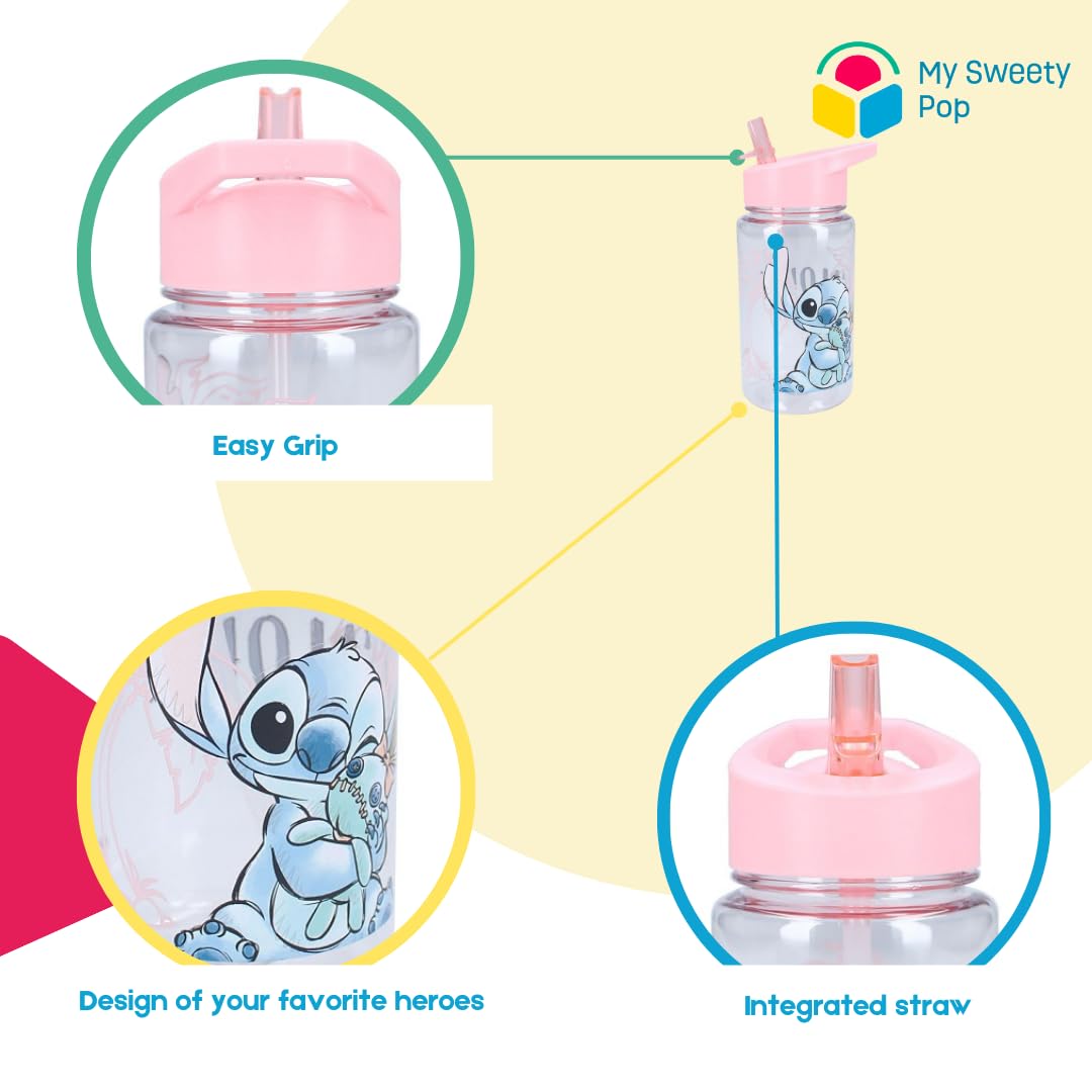 My sweety pop, Stitch Plastic Water Bottle, For Children, Nursery, Preschool, School, Holiday, Meal, 12cm, 450ml, Hydration - Image 3