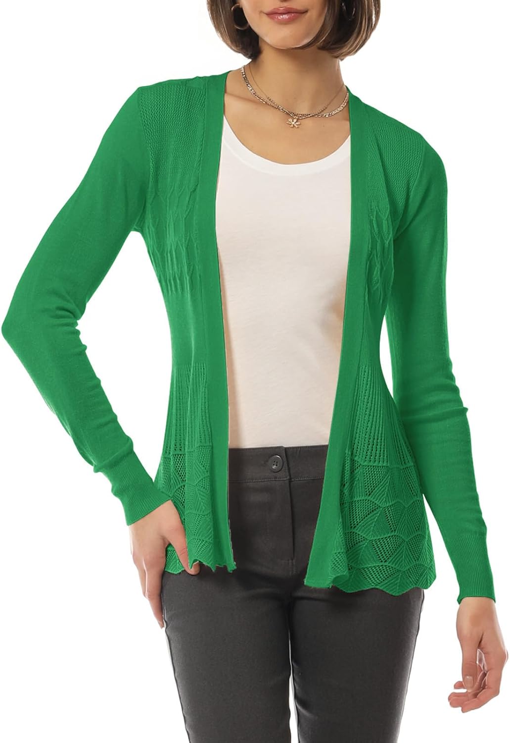 Design by Olivia Women's Long Sleeve Crochet Knit Draped Open Sweater Cardigan