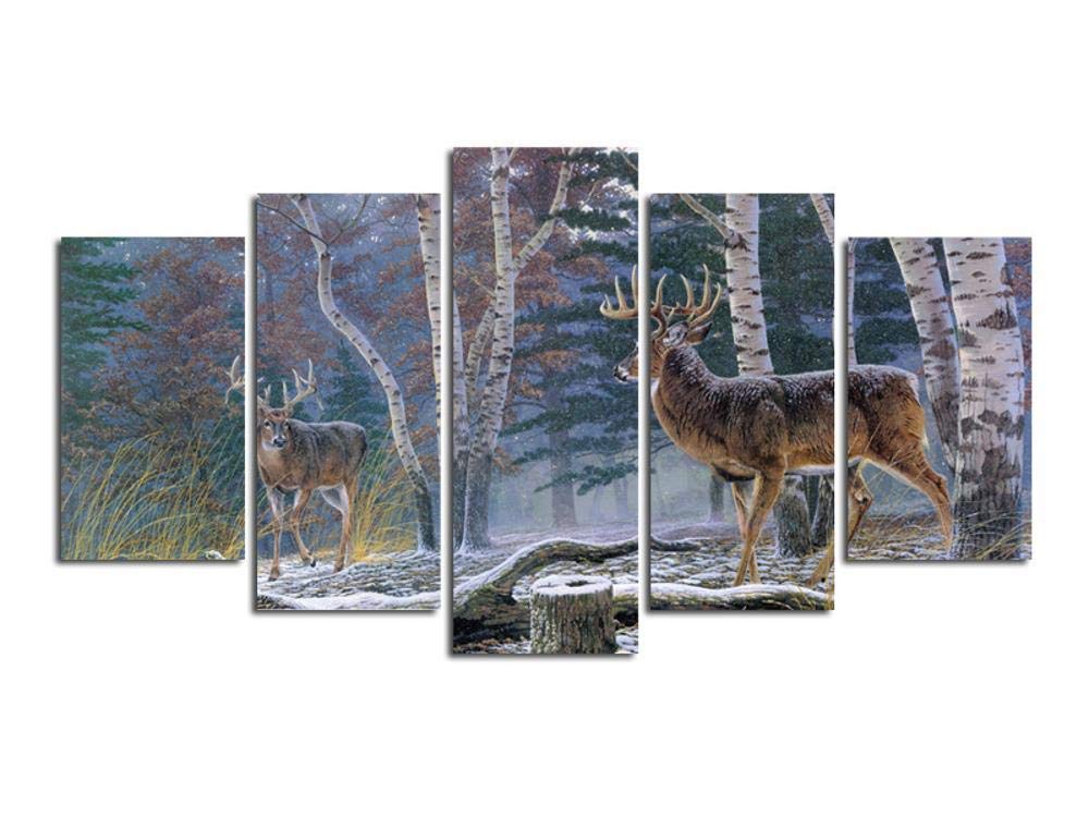 Peinture numérique haute définition forêt d'élans sur toile de coton