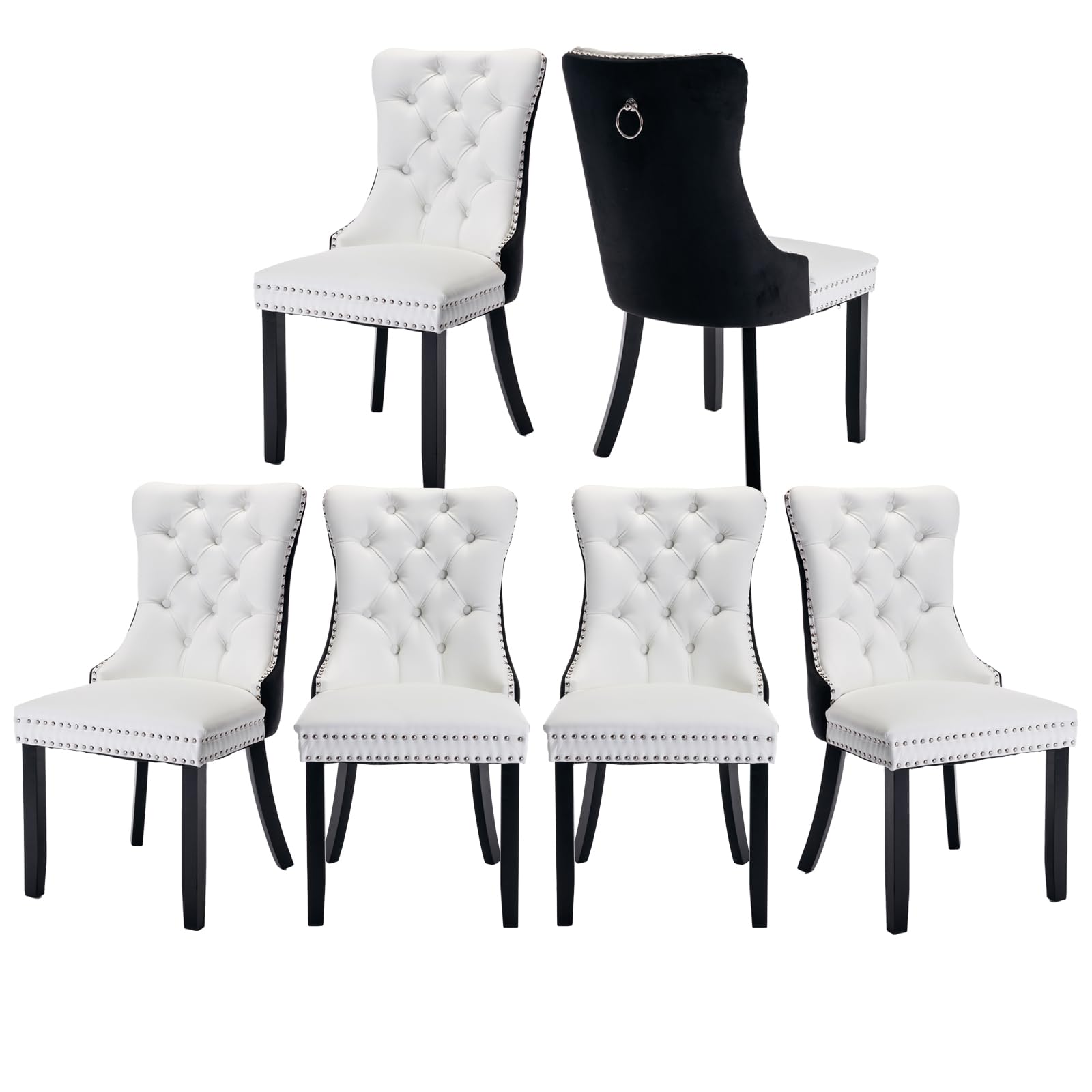 MZDOO Dining Room Chairs Set of 6, Upholstered Tufted Dining Chairs with High Back, Nailhead Trim and Solid Wood Legs, Modern Dining Chair for Dining