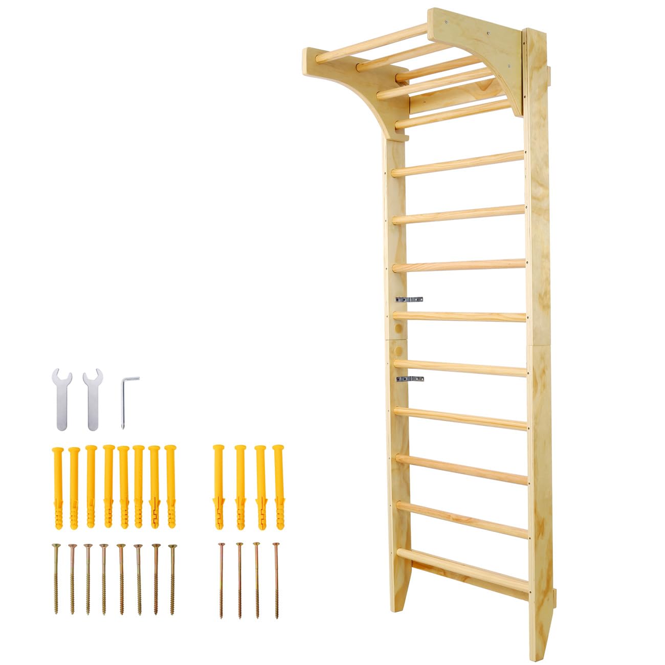 Gymnastics Wood Stall Bar, Multi-use Swedish Ladder- Wall Mounted Pull Up Bar-Physical Therapy for Stretching and Various Exercises,Indoor Home Gym