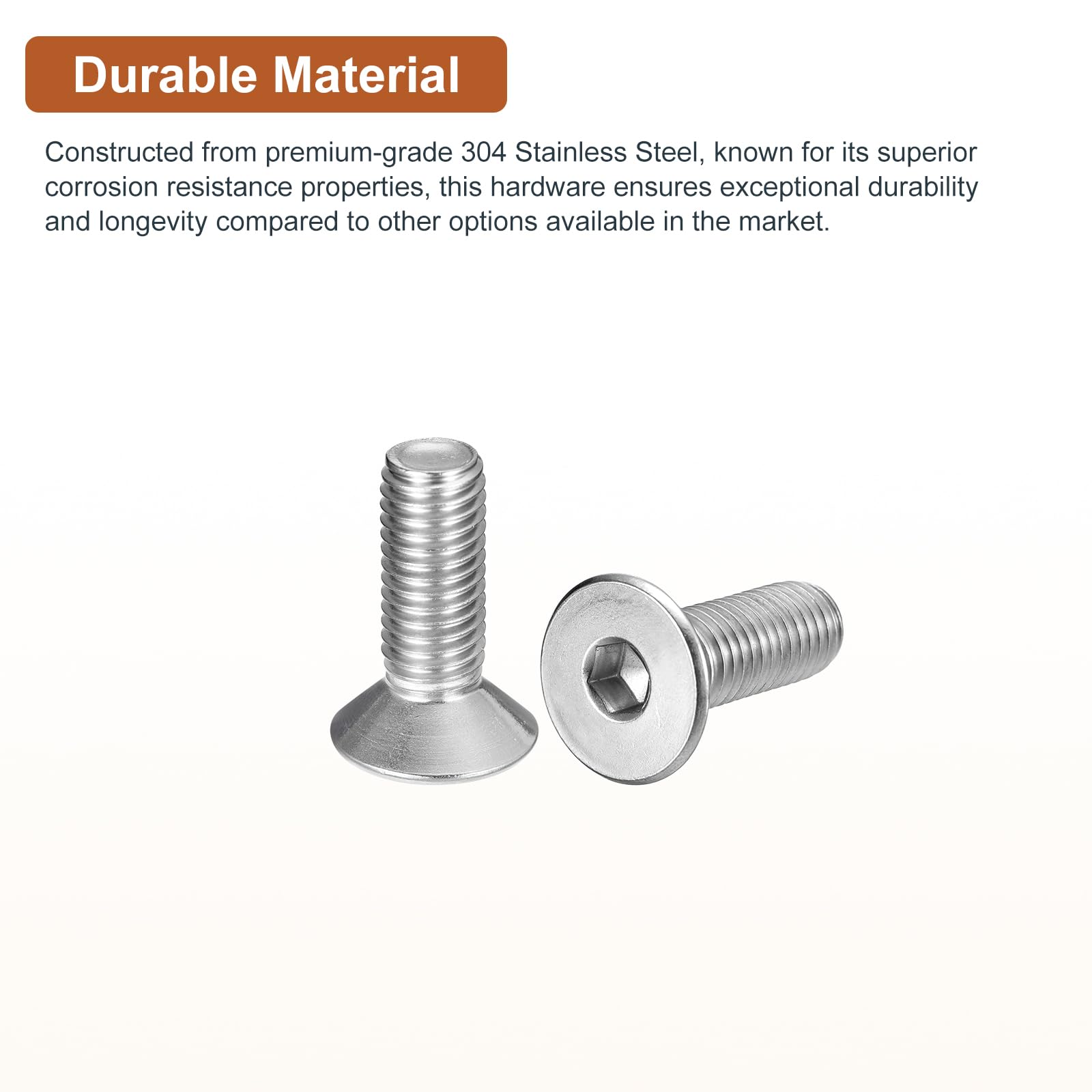 DTGN M10-1.5 x 30mm Flat Head Socket Cap Screws, 10 Pack 304 Stainless Steel Hex Socket Flat Head Screws, Full Thread - Image 3