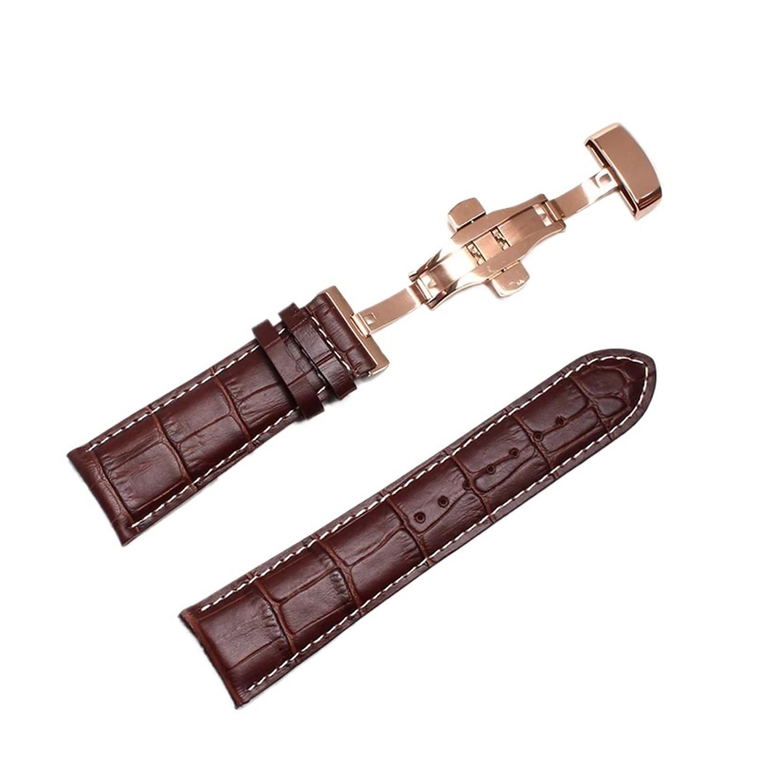 Run Ken Bracelet De Montre En Cuir Véritable, 21mm, 22mm, 23mm, 24mm, Fermoir À Broche, For Hommes, Grain D'alligator