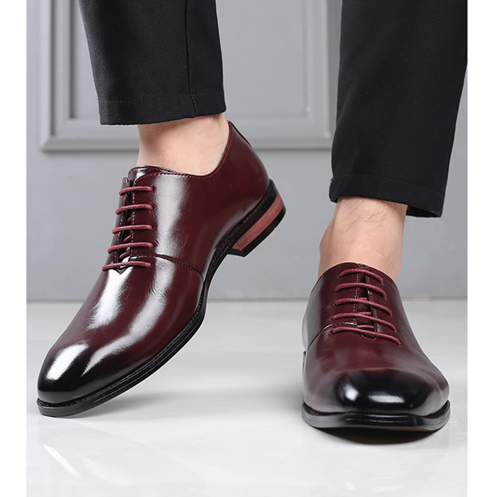 Abend Oxford Schuhe für Herren Klassische Schnürer Business Schuhe Low-Top Kleid Schuhe für die Hochzeit,Rot,45 EU