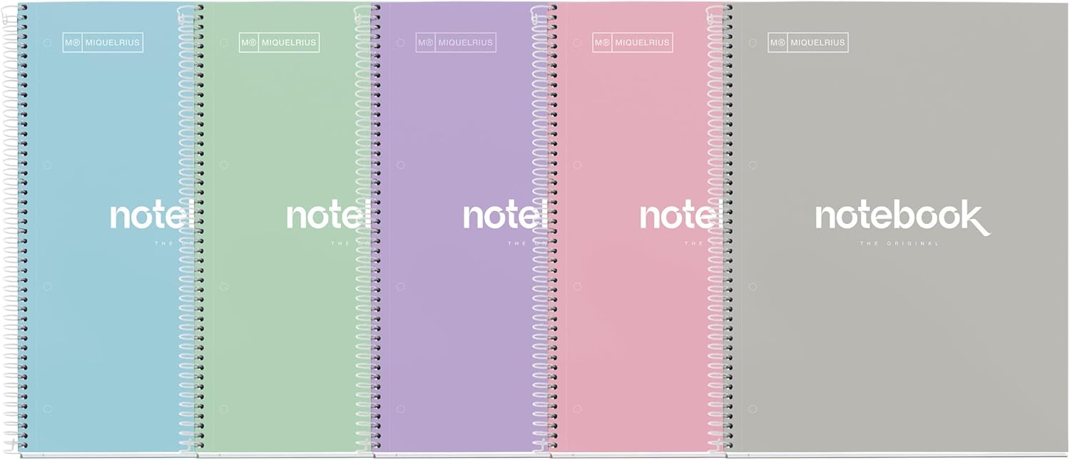 Miquelrius - Pack of 5 A4 Notebooks, Emotions Notebook, 80 Sheets 90gsm Dotted Notebook, Hardback and Spiral Cover Notebooks, 4 Holes for Filing, Ideal for Back to School