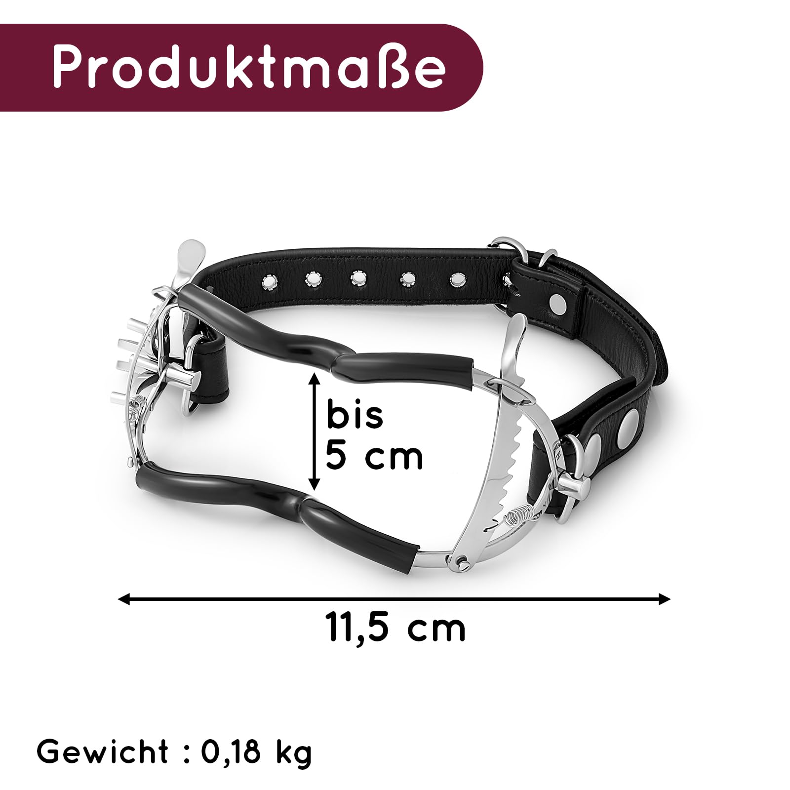 Mundspreizer für Sex aus Stahl mit Zahnschutz und verstellbarem Nackenriemen – stufenweise einstellbar per Ratschenmechanismus, max. 5 cm Öffnung, Bondage BDSM Zubehör für Paare (MS2)