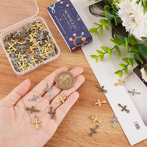 SUNNYCLUE 1 Box 120Pcs 3 Styles Alloy Cross Charms Bulk Gold Cross Charm Silver Tibetan Rosaries Holiday Small Center Crosses Dangle Charm for jewellery Making Charms DIY Necklace Earring Adults Craft - Image 3