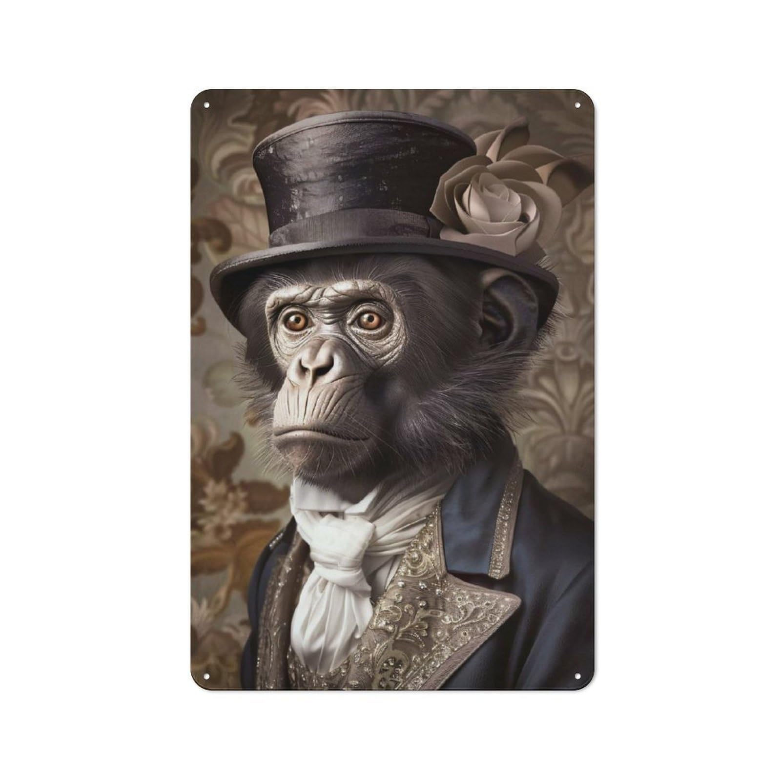 Junmoney Style-23 Chimpanzee In Victorian Attire Portrait Barn Style Metal Wall Decor 30X20cm, Country Metal Sign For Kitchen, Cottage, Porch Or Garden Room
