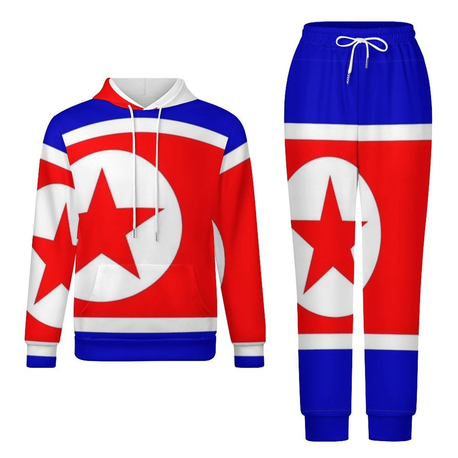 Tuta Da Uomo E Da Donna Set Completo Da 2 Pezzi Tuta Da Ginnastica Novità Stampa Bandiera Della Corea Del Nord Felpa Con Cappuccio A Maniche Lunghe Jogger Pantaloni Della Tuta Set Completo Da Salotto