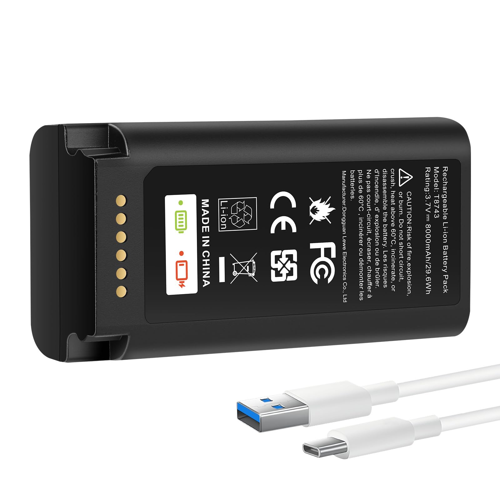 8000mAh Akku, kompatibel mit der Eufy E340 C31 Video-Türklingel; Ersatzakku mit hoher Kapazität für den Eufy E340-Akku, inklusive Typ-C-Ladekabel