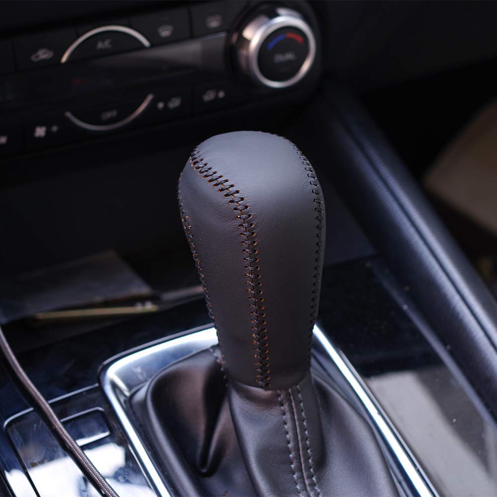 BeHave Car Gear Shift Cover, Genuine Leather Shift Lever Cover fit for 2017 2018 2019 CX5 Mazda,Black Leather Cover Gear Shifter Knob Mazda Accessories