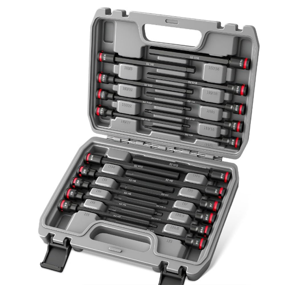 Set di chiavi a bussola esagonali da 3/8", 150 mm, in acciaio al cromo vanadio, metriche e pollici H3-H12 / 1/8" "-7/16", T60 per Torx, kit da 20 pezzi