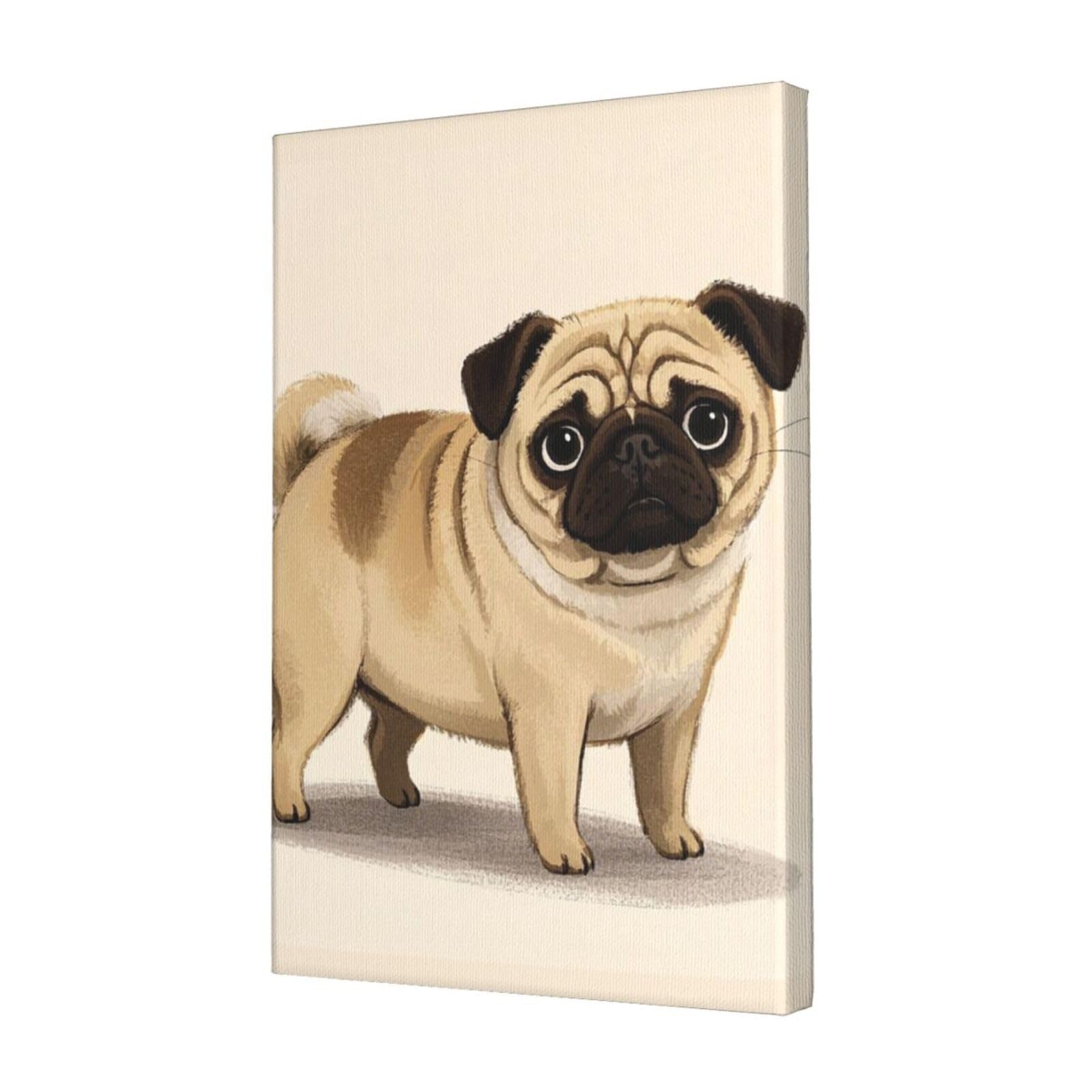 FodPand cartoon pug Canvas Wall Art for Living Room Wall Decor 12"x18" Modern Artwork Painting Pictures Hanging Canvas Prints Aesthetic Wall Art for Bedroom Bathroom Office Wallart Decor