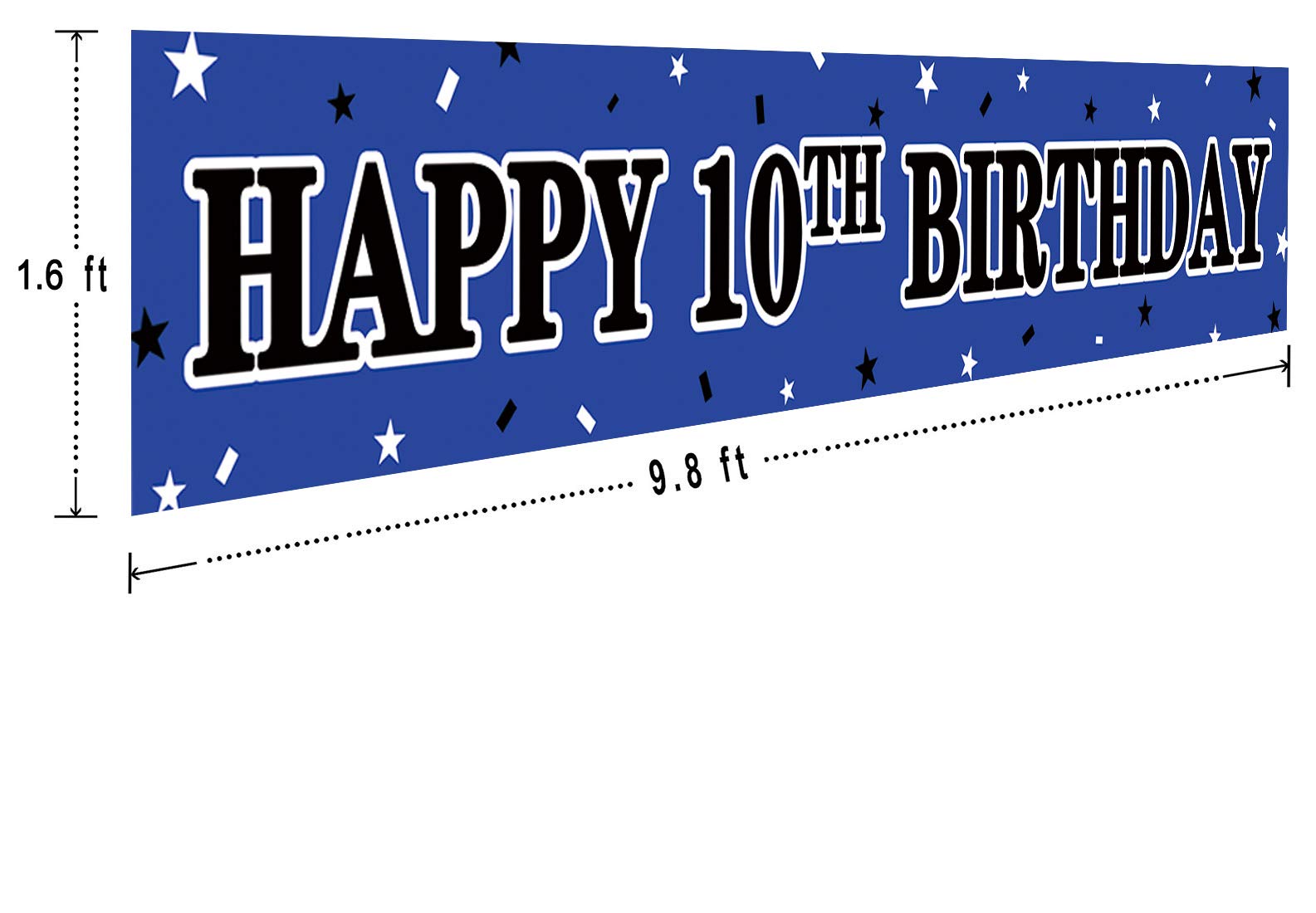 Large Happy 10th Birthday Banner, 10th Birthday Party Sign Blue, 10th Birthday Party Supplies Decorations (9.8 x 1.6 ft)