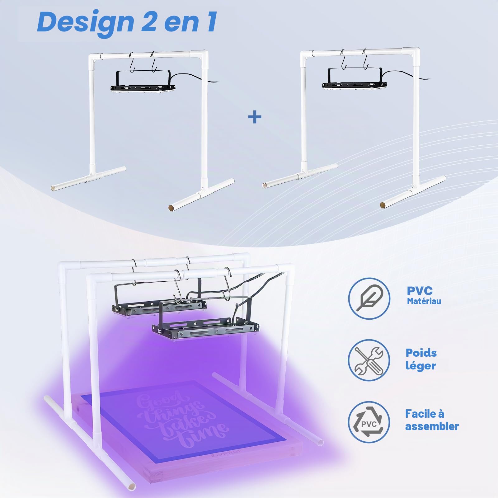 Lot de 2 lampes UV LED 50 W pour sérigraphie avec double support, unité d'exposition pour kit de sérigraphie, émulsion photo et cyanotypes