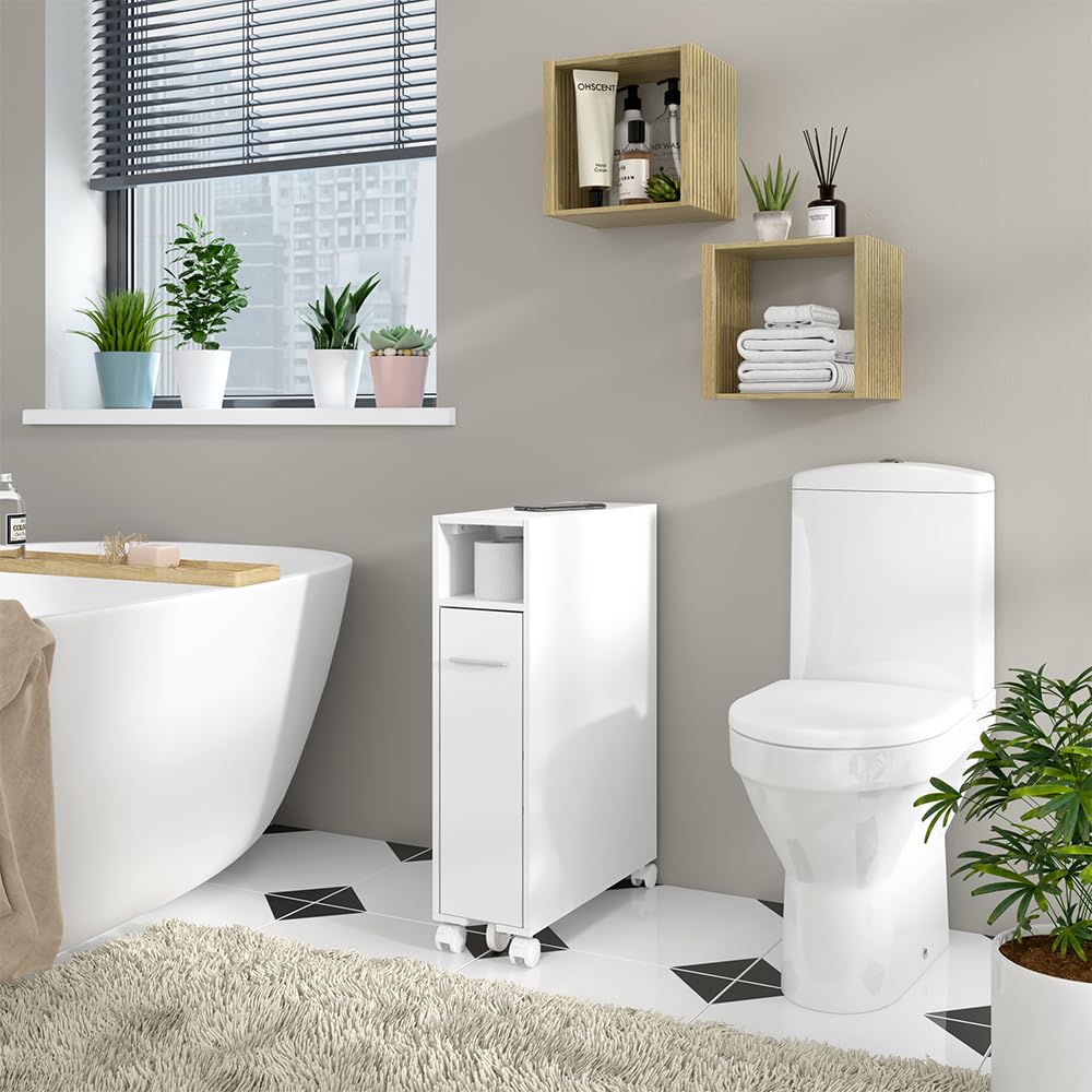 Vicco Armoire de Toilette Niva, Blanc, 18x71.3cm | avec compartiment extensible, pour un rangement peu encombrant au-dessus des toilettes