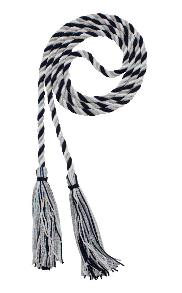 Tassel Depot Graduation Honor Cord - Navy/Gray/White - Every School Color Available - Made In Usa