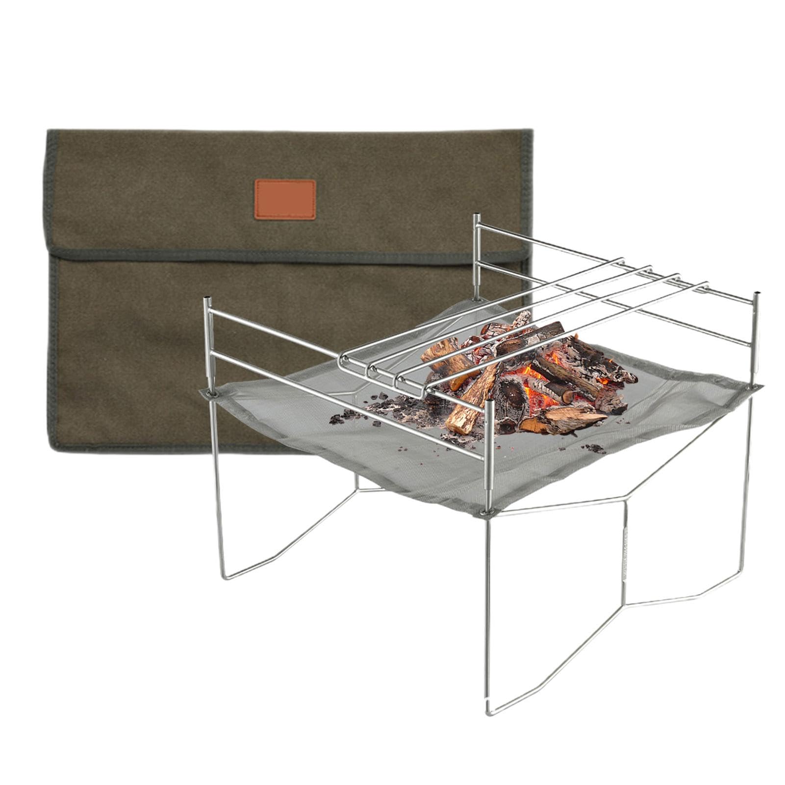 Parrilla de Carbón y Leña Brasero Parrilla Exterior | Parrilla Plegable para Fogata Versátil Almacenamiento Compacto Antioxidante, Montaje Rápido para Fogatas y Cocina Camping