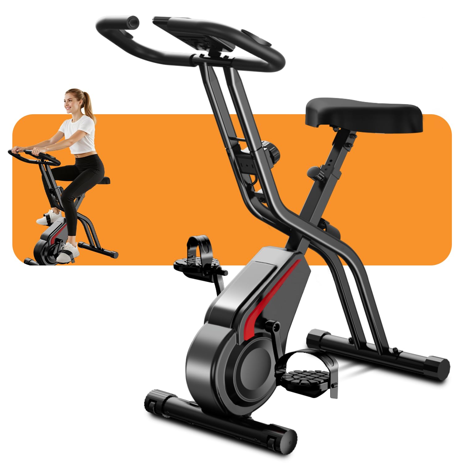CURSOR Bicicleta estática plegable, 5 en 1Bicicleta spinning profesional | con Resistencia Magnética de 16 Niveles, Bicicleta estatica plegable para el hogar Bici de Sala con Asiento Cómodo, MAX136 kg